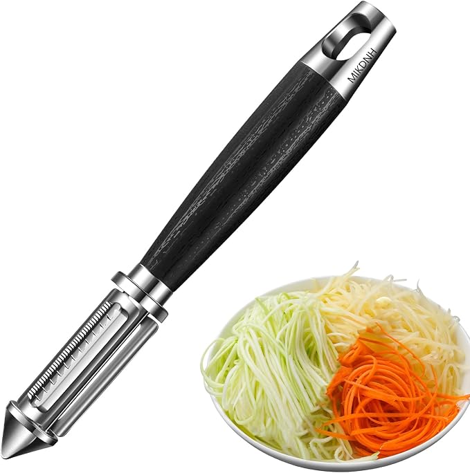 Multi-functional julienne peeler for vegetable | What worked well: Sharp blade makes quick, even cuts.Comfortable non-slip wooden handle.Easy to rinse clean after use.