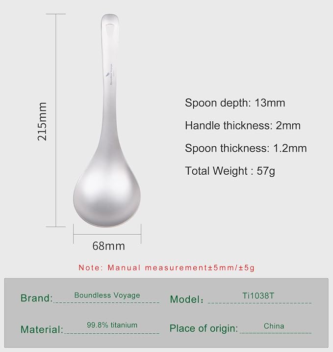 Boundless Voyage Titanium Long Handle Ladle Soup Spoon Thickeness Tableware Porridge Stew Sauce Deep-bowled Ladle Scoop Kitchen Cooking Utensils