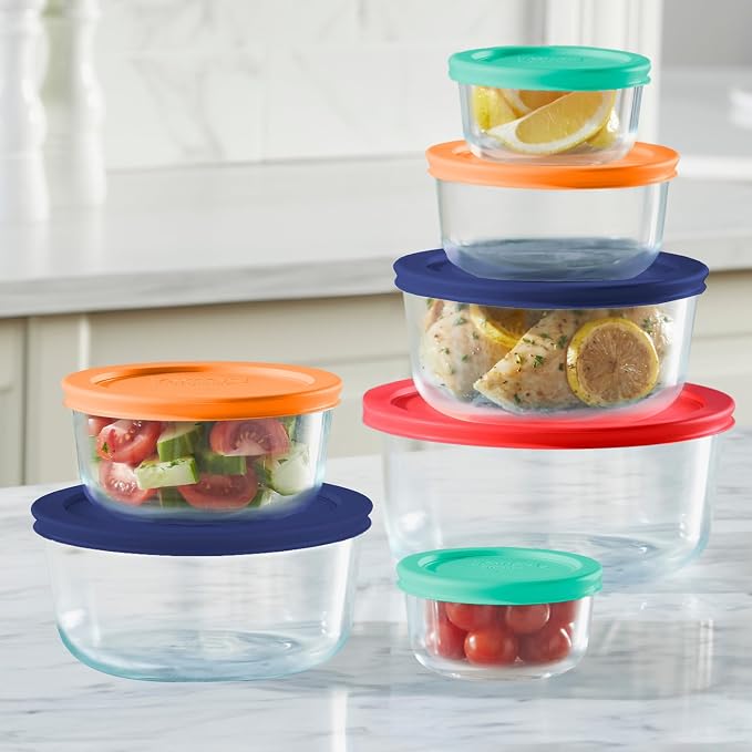 Pyrex Simply Store (7-Pack) Glass Food Storage Containers Set | Meal prep containers (1, 2, 4 & 7 cup) with BPA-free plastic lids, microwave & dishwasher safe