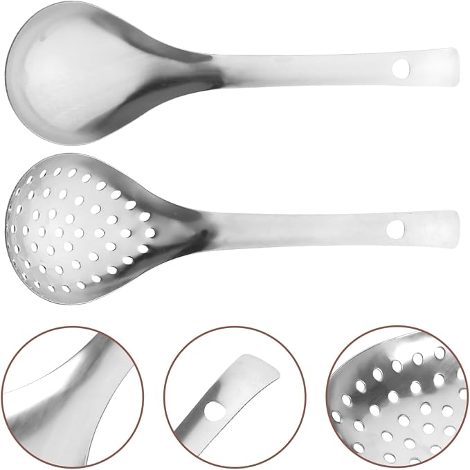 Skimmer Slotted Spoon Stainless Steel Strainer Spoon Skimmer Ladle Skimmer Spoon Set Spider Strainer Colander Metal Slotted Spoon Spider Kitchen Utensil for Cooking Draining Frying