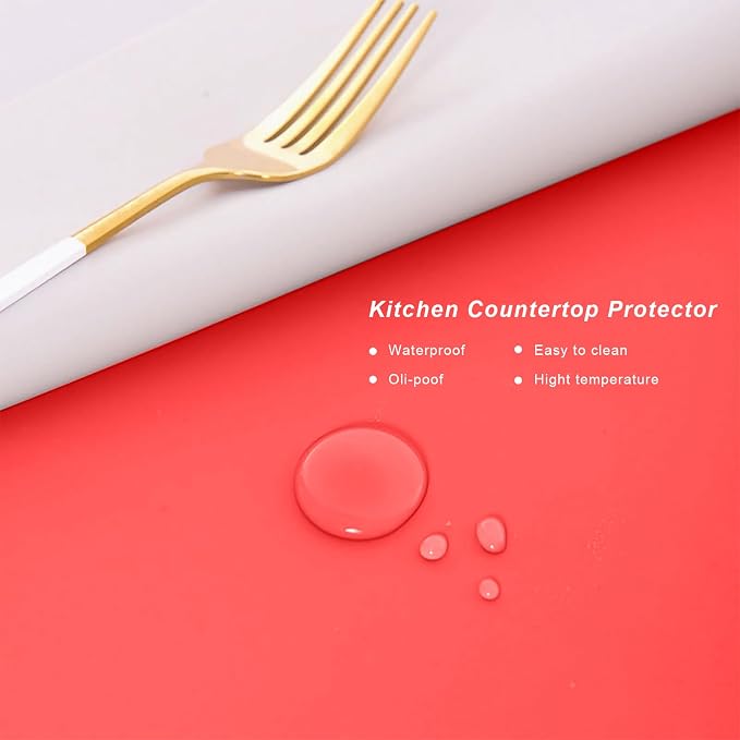 Red Silicone Mats for Kitchen Counter, 23.6" by 15.7" Multipurpose Mat, Counter Table Protector, Desk Saver Pad, Placemat Nonstick Nonskid Heat-Resistant Pad