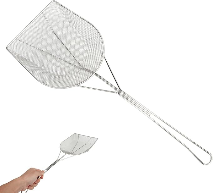Strainer Skimmer, Stainless Steel Fryer Skimmer Ladle with Long Handle Fine Mesh Strainer Skimmer for Kitchen Deep Fryer, Skimming Grease and Foam(6.7x19.7in)