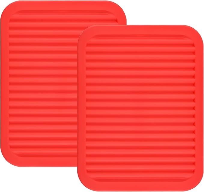 Silicone Trivets Set 2, Big Trivet for Hot Pots and Pans, Heat Resistant Mat for Kitchen Counter, Multi-Purpose & Versatile Trivets Mats, 9 x 12 Inch Silicone Pot Holders Hot Pads Red