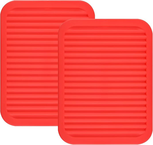 Silicone Trivets Set 2, Big Trivet for Hot Pots and Pans, Heat Resistant Mat for Kitchen Counter, Multi-Purpose & Versatile Trivets Mats, 9 x 12 Inch Silicone Pot Holders Hot Pads Red