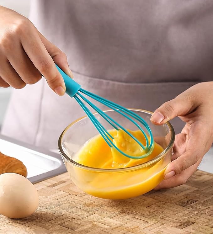 Compact Silicone Whisk (6.7 Inch), 12 Pack Portable Mini Balloon Mixer Egg Beater, Manual Handheld Milk Frothers, Household Egg Blender Small Silicone Egg Whisks for Cooking (Blue)