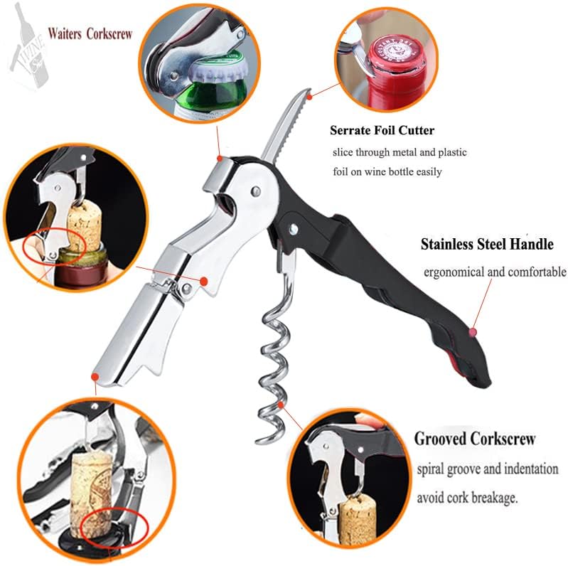 Professional Waiter Corkscrew Wine Openers Set(2PCS), Heavy Duty Stainless Steel Hinges Wine Key for Restaurant Waiters, Sommelier, Bartenders