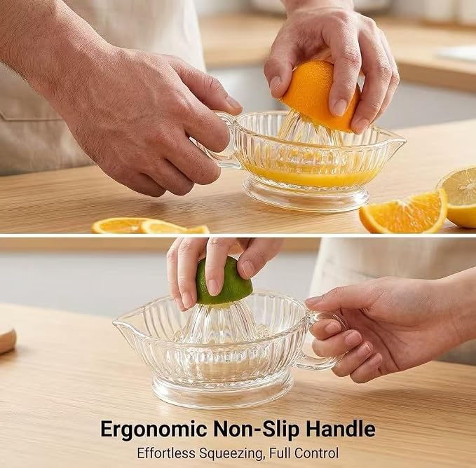Glass Lemon Squeezer Citrus Juicer Reamer | Heavyweight Glass Orange Lime Juicer with Handle & Pour Spout, Dishwasher Safe for Fresh Juice, Cocktails & Cooking