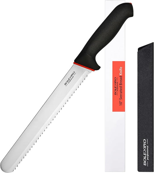 10 Inch Wavy Edge Serrated Bread Knife for Sourdough, With Non-Slip Softgrip, Sharp & Long Blade For Homemade Bread, Cake, Bagel, 2.5MM Thickened Japanese High Carbon Stainless Steel