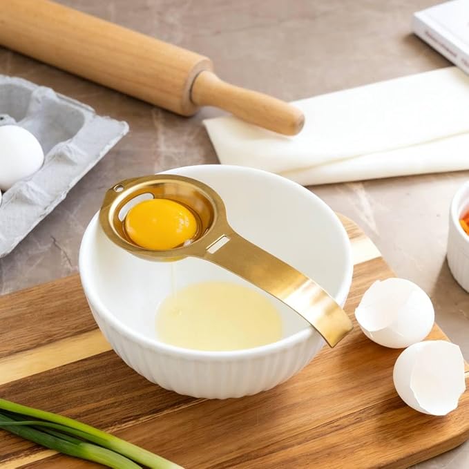 Stainless Steel Egg Yolk Separator with Long Handle, Egg Yolk White Separation Tool, Egg Strainer and Extractor for Cooking and Baking, Gold