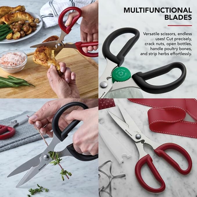 KitchenAid 2-Piece Multipurpose Shear Set – Versatile Scissors with Nutcracker, Bottle Opener, Ergonomic Handles with Protective Blade Covers