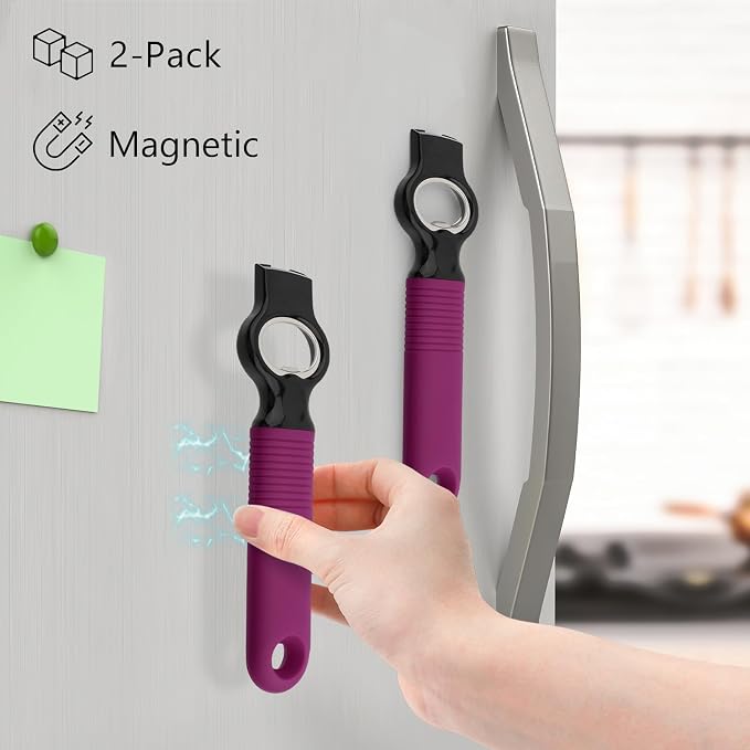 2-Pack Magnetic 2-in-1 Beer Bottle Cap & Soda Can Opener-Rosy | Soft Silicone Handle with Built-in Magnet Sticks to Fridges / Easy Can Tab Opener for Bartenders, Seniors, and Long nails