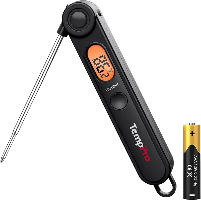 TempPro Digital Meat Thermometer with Temperature Indicator, Instant Read Food Thermometer with Pop-up Meat Probe and Backlight for Oil Deep Fry Smoker BBQ Grill Kitchen Candy (Previously ThermoPro)