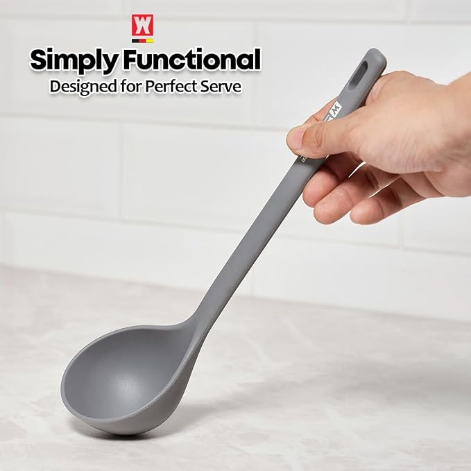 Wagensteiger Dark Gray Silicone Ladle: Heat Resistant with Gentle Head Structure, Non-stick Cookware Safe, Portion Batter, BPA Safe (12.6inch x 3.15inch)