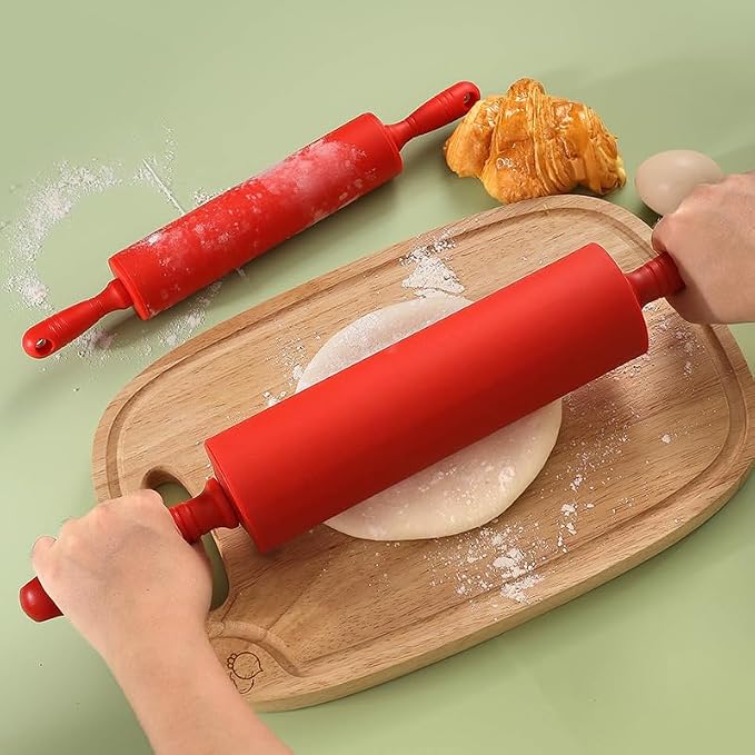 Classic Silicone Rolling Pin, Dough Roller for Fondant, Pie Crust, Cookie and Pastry, Essential Kitchen Baking Utensil, Non-Stick Surface Plastic Handle Rolling Pin (20 Inches)