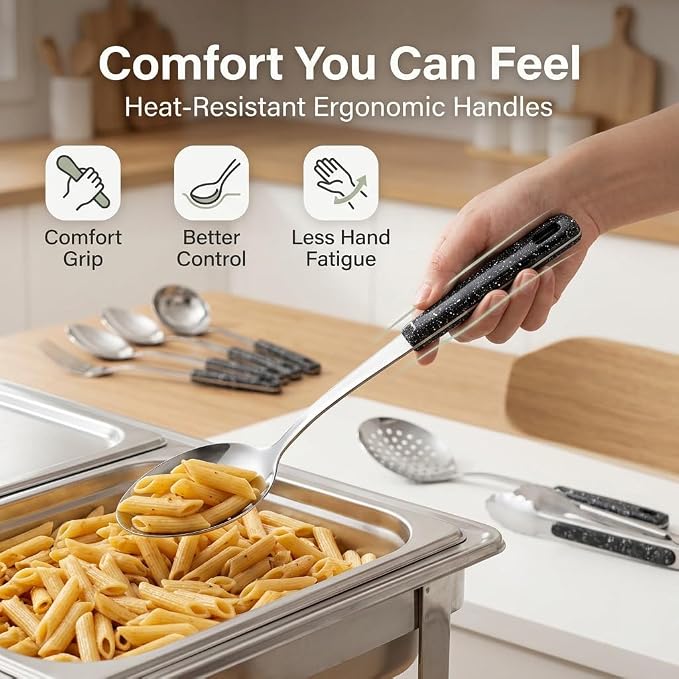 Stainless Steel Metal Serving Utensils - Set of Serving Spoons,Slotted Spoons, and Serving Tongs.serving fork,cake server