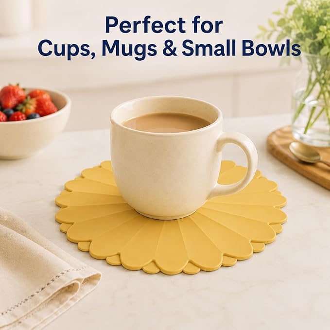 Heat-Resistant Silicone Trivet Mats, Non-Slip Hot Plate Holder for Kitchen Countertops & Dining Table, Reusable Pot Holder Pad with Secure Grip, Dishwasher Safe (Yellow, Diameter: 18cm/7.09")