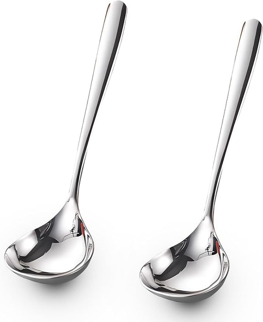 Comicfs 2 Pack Gravy Ladle, SUS 304 Stainless Steel Soup Ladle, Small Soup Ladles, Sauce Ladles, Small Serving Ladle, Solid Serving Spoon 8-Inch (Silver)