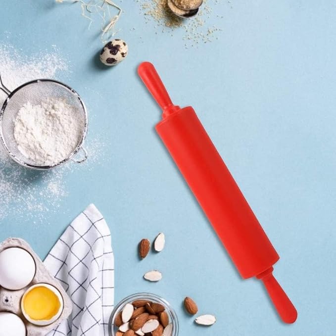 Rolling Pin for Baking, 12 Inch Non-Stick Silicone Handle Rolling Pin for Kitchen Pizza, Bread, French Fondant, Dough, Pie Cookie(red)