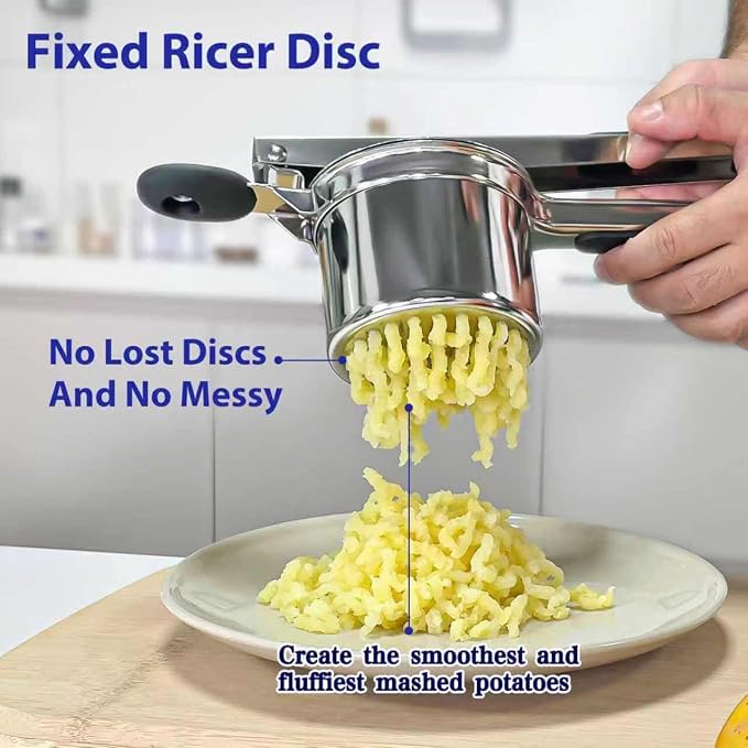 SPEENSUN Potato Ricer,15oz Stainless Steel Ricer for Mashed Potatoes | Heavy Duty Fixed Disc Potato Press with Silicone Handle, Makes Fluffy Mashed Potatoes, Also Works as A Spaetzle Maker