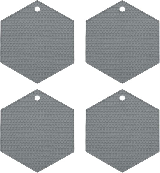 uxcell 4pcs Silicone Trivet Mats Heat Resistant Silicone Pot Holders for Hot Pots and Pans, Non-Slip Hot Pads for Kitchen Hot Dishes Table Countertops, Grey(Hexagonal)