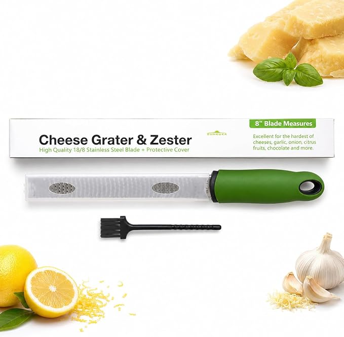 Sunkuka Pro Citrus Lemon Zester & Cheese Grater Stainless Steel - Ginger,Garlic,Potato Nutmeg,Chocolate Peeler with Cover and Cleaning Brush