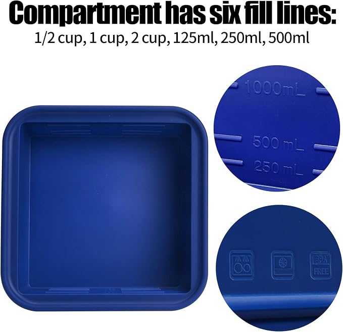 4 Cup Silicone Freezer Molds 2 Pack Soup Cubes Freezer Trays with Lid Easy Release Ice Cube Tray For Food Freezing Container Store Sauce, Broth, Leftovers