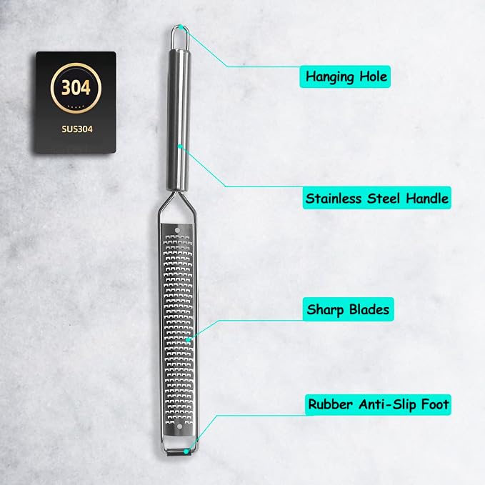 VOVOLY Lemon Zester, Cheese Grater, Parmesan Cheese, Ginger, Garlic, Nutmeg, Chocolate, Citrus, Lime Zester & Grater, Kitchen Tool with Razor-Sharp Stainless Steel Blade