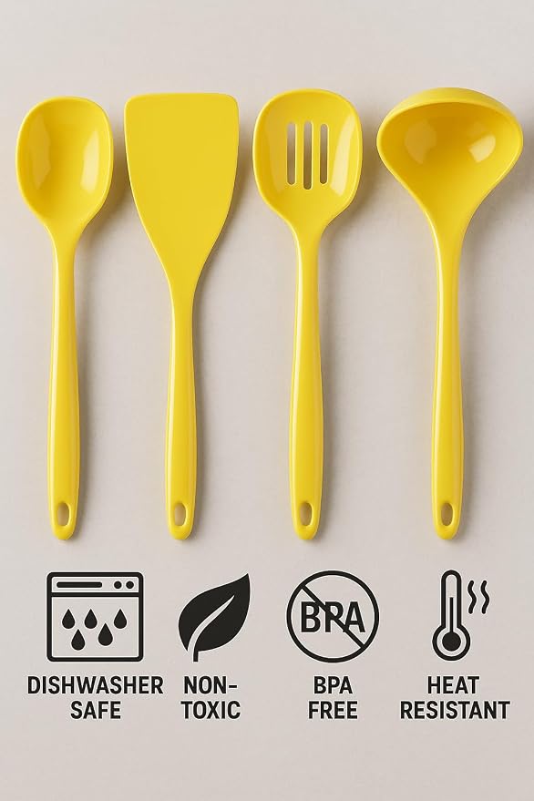 Reston Lloyd 100% Melamine Kitchen Utensil Set, Non Scratching Ladle, Spoon, Slotted Spoon & Spatula, Easy To Hold, Set of 4, Red