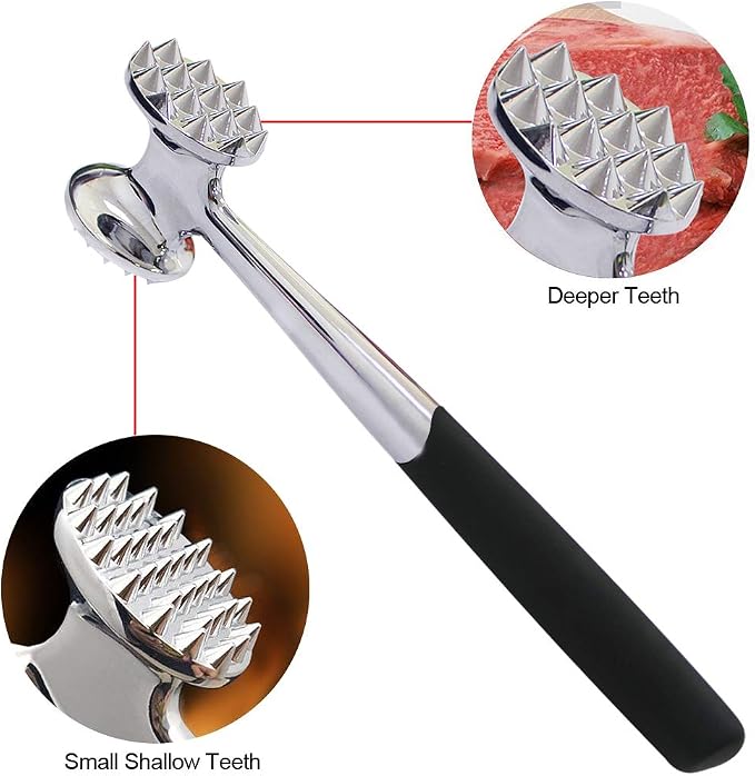FUNRUI 1 Piece/Set Meat Hammer Tenderizer Heavy Duty Metal Stainless Steel Steak Meat Pounder Mallet Double-Sided Restaurant Home Kitchen Tool, Silver