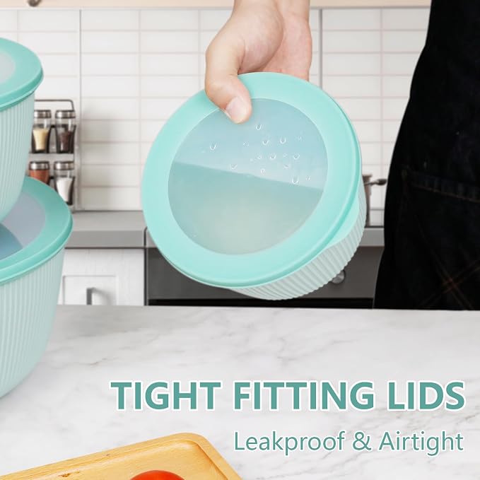 BoxedHome Mixing Bowls with Lids Set, 4.97 Quarts | BPA Free Plastic, Microwave Safe,Green