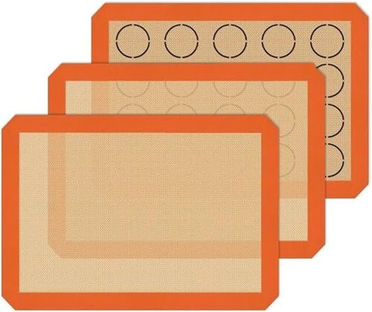 Non-Stick Silicone Baking Mats (Orange, 3-Pack)