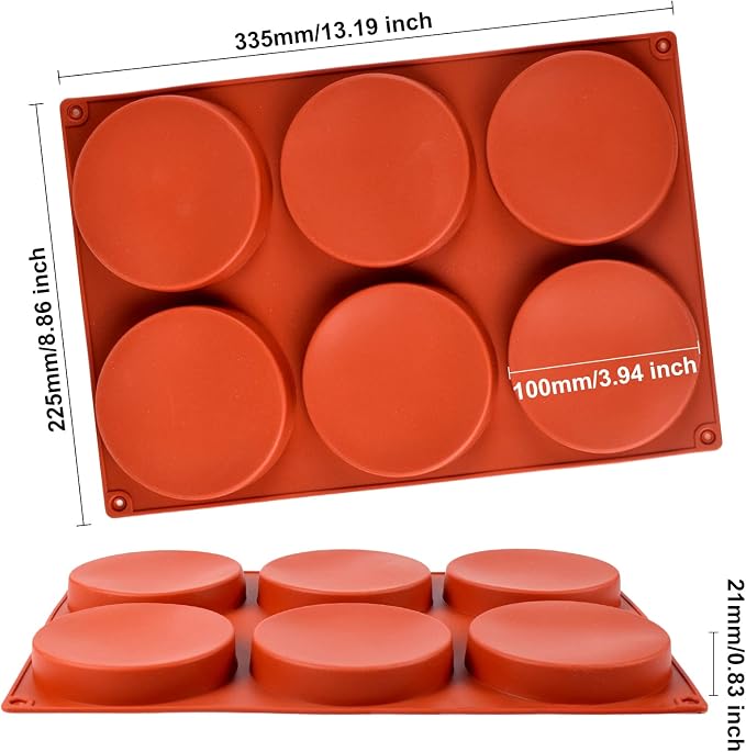 2 Pack Large Silicone Molds for Baking/Non-Stick 4 inch 6-Cavity Round Silicone Baking Mold for Whoopie Pie Pan, Corn Bread, Candy, Eggs, Muffin, Soap,