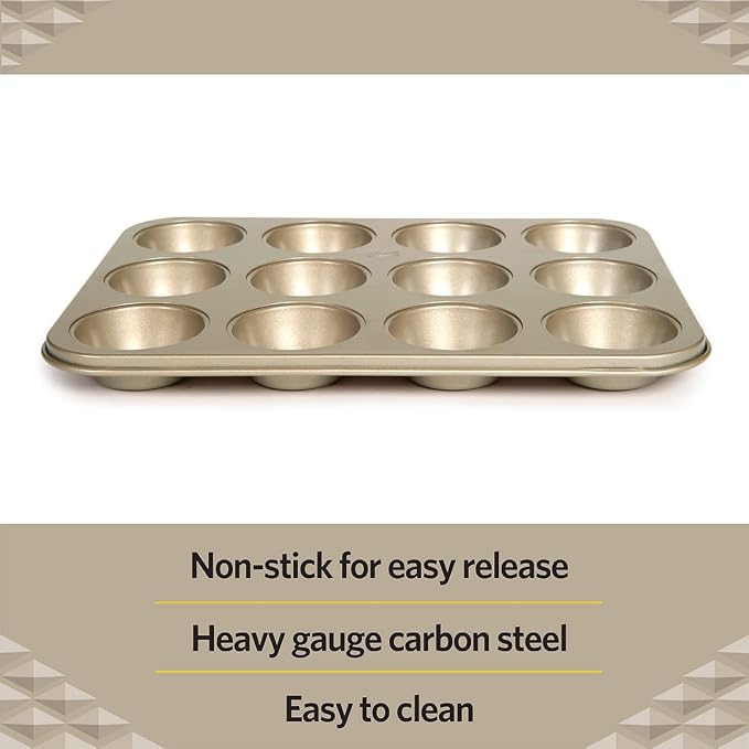 Glad Muffin Pan Nonstick - Heavy Duty Metal Cupcake Tin with Round Baking Cups, 12-Cup