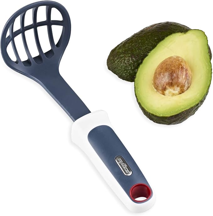 Zyliss Mini Masher & Scoop, 7.5"– Gray/White Handheld Miniature Potato Masher for Baby Food & Guacamole, Ergonomic Non‑Slip Handle, Compact Head Fits Small Bowls, Hanging Loop Kitchen Tool(Pack of 3)