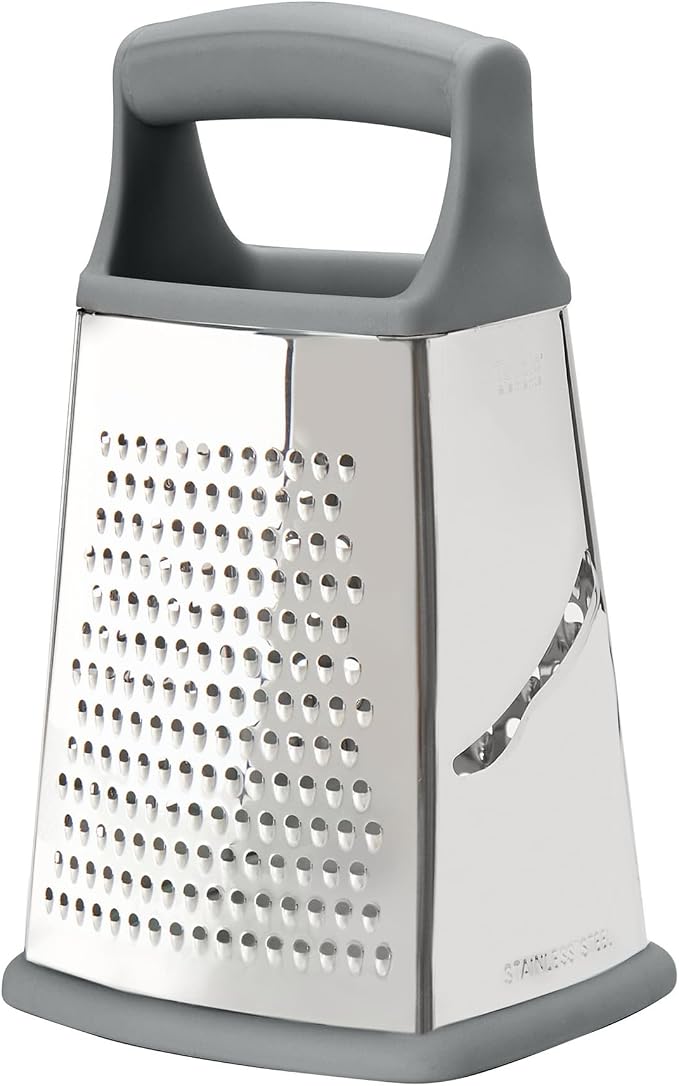 Tovolo Box Grater 4 Sided Large Stainless Steel Cheese Grater for Shredding Vegetables and Zesting, Easy to Clean Dishwasher Safe Box Grater with Ergonomic Handle and Non Slip Base, Charcoal Gray