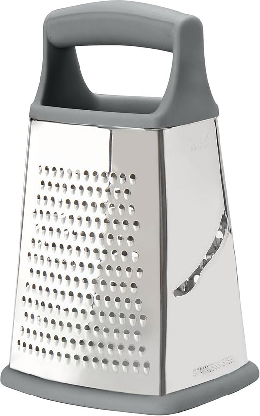 Tovolo Box Grater 4 Sided Large Stainless Steel Cheese Grater for Shredding Vegetables and Zesting, Easy to Clean Dishwasher Safe Box Grater with Ergonomic Handle and Non Slip Base, Charcoal Gray