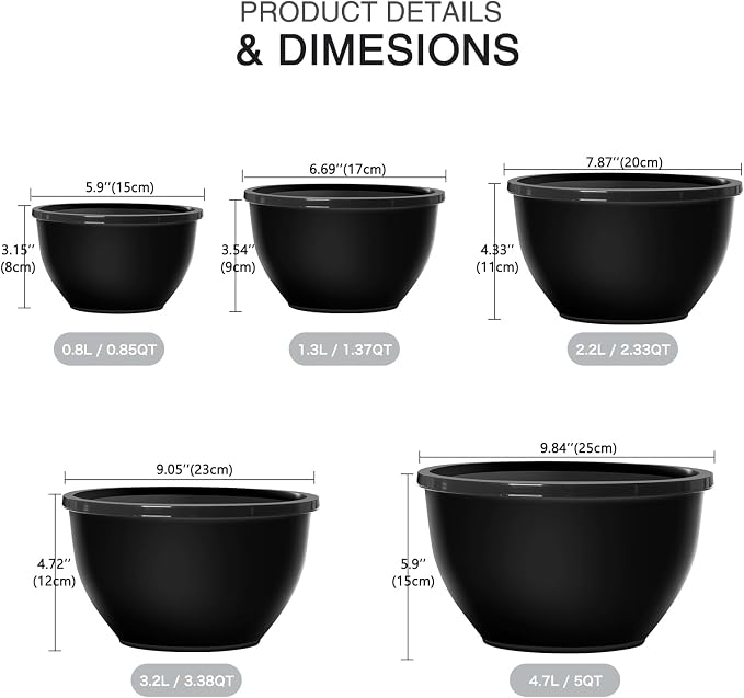 Greentainer Plastic Mixing Bowls with Lids Set for Kitchen, 5 Set Nesting Bowls for Mixing, Baking, Prepping, Cooking and Serving Food, Mixing Bowls Dishwasher, Microwave Safe