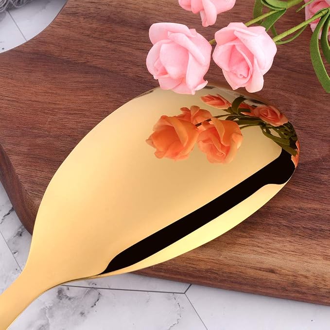 6 Pcs Gold Salad Spoon, Stainless Steel Titanium Plated Salad Servers Set Heavy Duty Mirror Polished Modern Spoons for Home, Kitchen and Restaurant(10.3 inches/26.2cm)