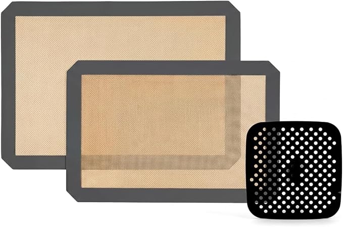 3-Piece Silicone Baking Mat Set, Non-Stick Reusable Air Fryer Liners and Oven Sheets, Heat Resistant, BPA-Free, Easy to Clean.