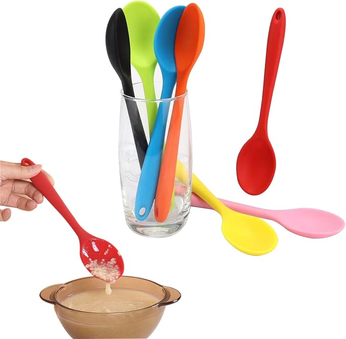 7PCS Silicone Serving Spoons Set,Vituer Heat Resistant Kitchen Spoons for Cooking,Non-stick Silicone Basting Spoon Serving Spoon Utensil for Mixing,Baking,Serving and Stirring,7Colors 8.1"