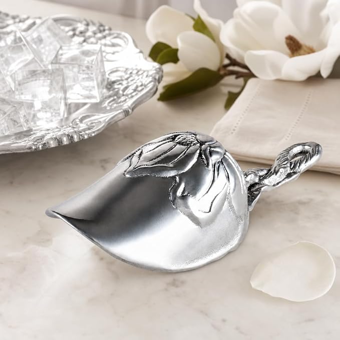 Arthur Court Magnolia Ice Scoop - Premium Sand Casted Aluminum - Elegant Ice Serving Tool - 8" Long