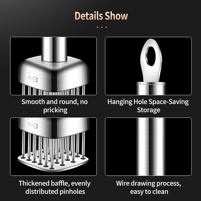 316 Stainless Steel Meat Tenderizer Tool, 24 Sharp Needles, BOMANSI BOMS Steak Tenderizer, Tenderizing Steak, Beef, Chicken, Pork, Barbecue, Marinating, Chicken Tenderizer with free cleaning brush