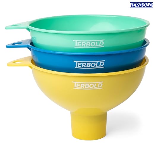 3pc Wide Mouth Canning Funnels for Filling Bottles and Mason Jars | Large Spout Quick Fill Food Grade Plastic Funnels for Kitchen Use (Blue, Green, Yellow)