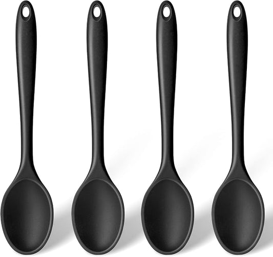 HAKSEN Silicone Spoons for Cooking, 4PCS 10.8 Inch Nonstick Kitchen Serving Spoons, Heat Resistant Silicone Cooking Utensils Set for Stirring, Mixing, Baking, House Warming Gifts & Stocking Stuffers