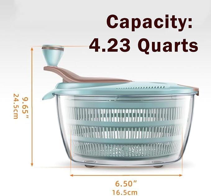 Salad Spinner,4.23 Quart Lettuce Spinner with Storage Lid, Drain, Bowl, and Colander, Fruit and Vegetable Wash, Salad Dryer, Efficient Salad Preparation and Food Washing
