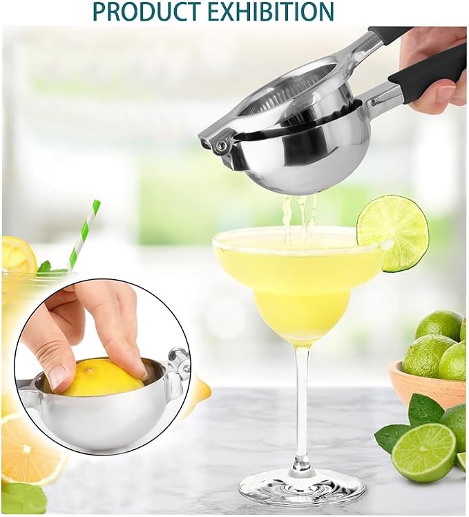 Stainless Steel Lemon Squeezer,-Silicone Handles, Hand Held Lime Squeezer for Lemons, Limes & Oranges, Ergonomic Non-Slip Design, Suitable for Kitchen, Outdoor, Bar Lemon Squeezer