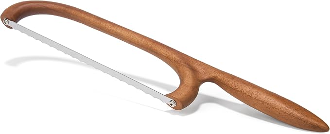 Nambé x Tom Papa Breaking Bread Serrated Knife, Handcrafted Stainless Steel Blade with Acacia Wood Handle - Long 17" Bread Cutting Knife with Protective Sleeve for Baking & Serving