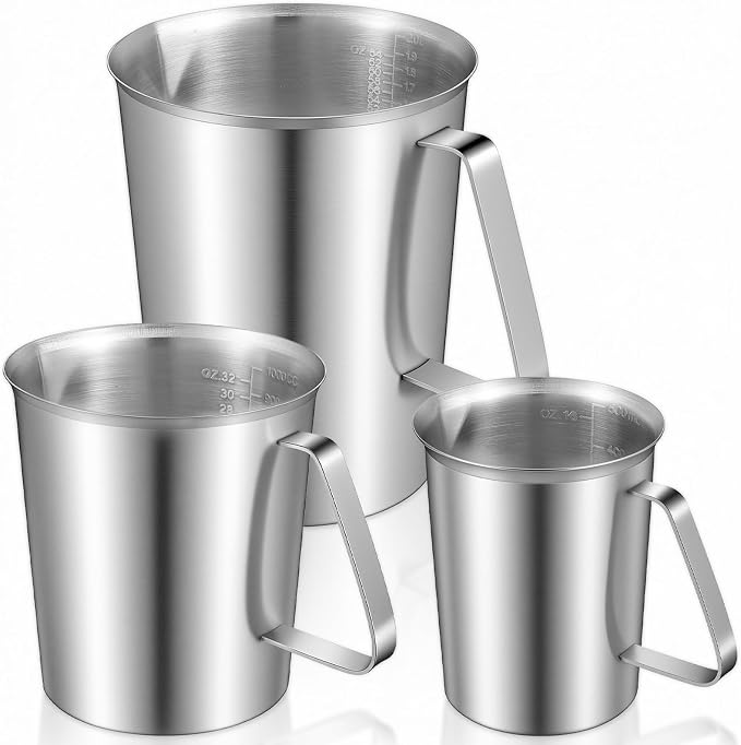 3 Pcs Stainless Steel Measuring Cups Set Metal Pitcher with Handle and Pour Spout Marked Pitcher for Latte Art Kitchen Bar 16oz/32oz/64oz (2/4/8 Cup)