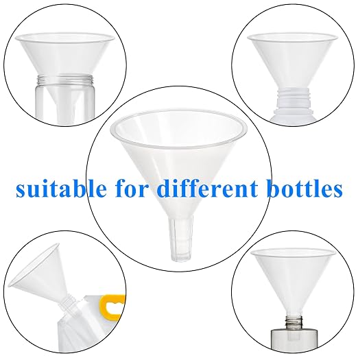 Tebery 20 Pack Plastic Funnels Set, 4.7 Inch Wide Mouth Funnel for Filling Bottles, Large Clear Kitchen Funnels with Long Spout, Reusable Liquid Transfer Funnel for Powder, Oil, Lab, DIY