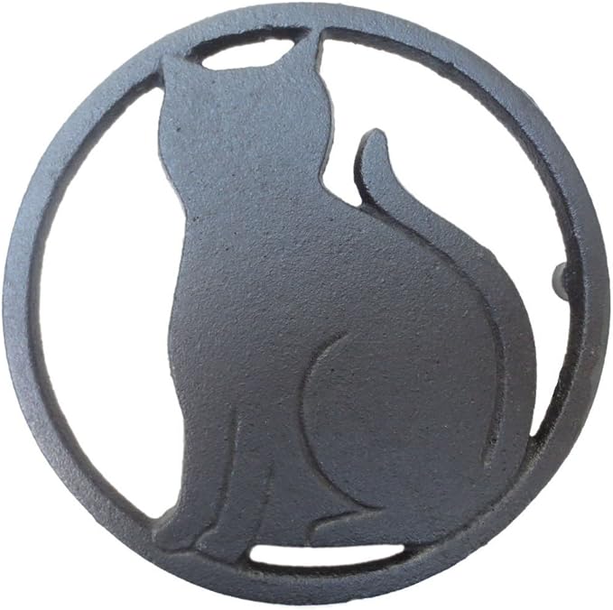 Black Cat Metal Trivet with Feet for Kitchen or Dining Table - Cast Iron - 5.6-Inches Across - More Than One Makes a Set for Countertop - Popular Cat Lover Gifts and Halloween Decorations